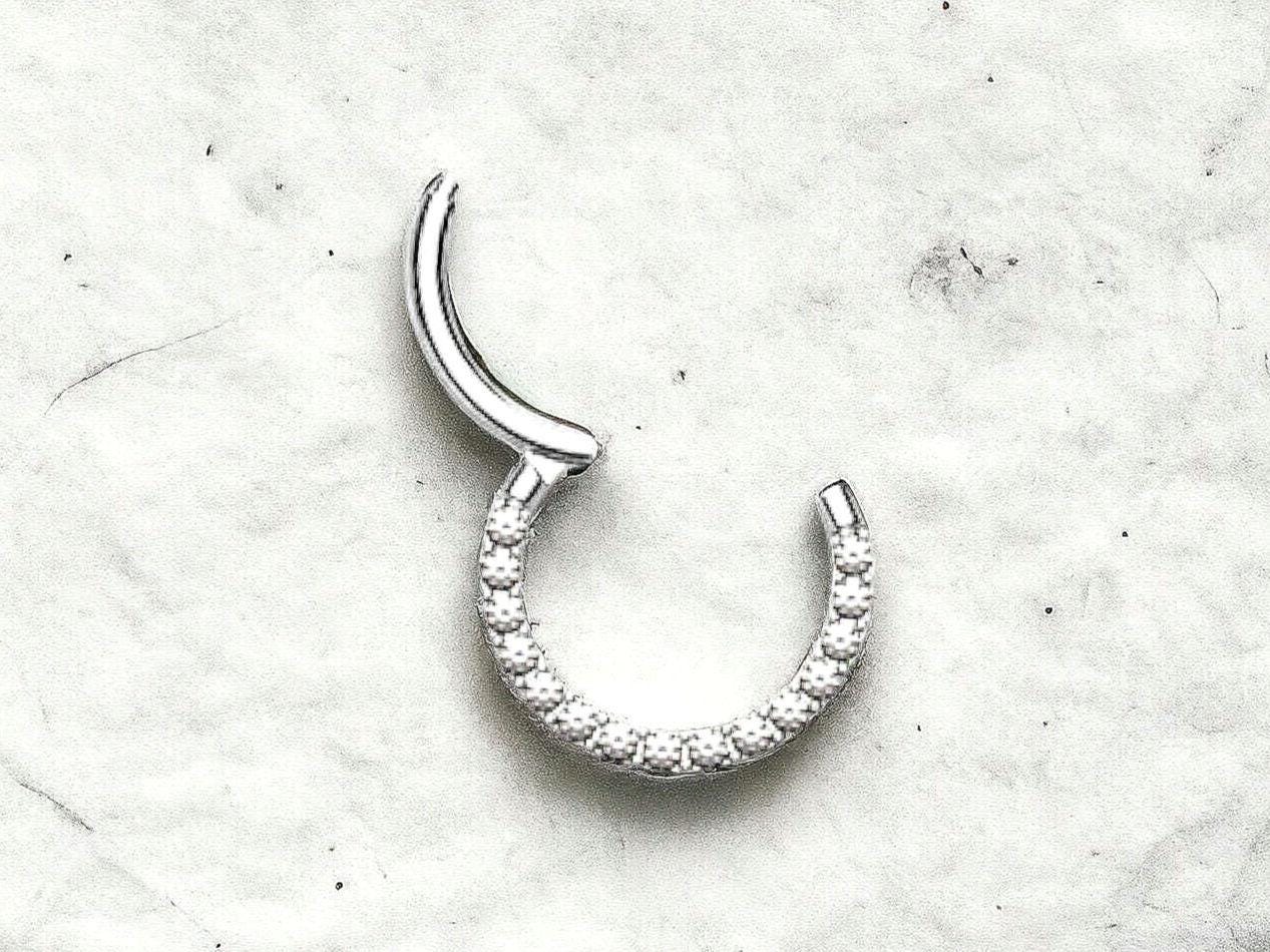 Silver Septum Clicker Ring, 16g Front Facing CZ Gem Segment Hoop Ring, Nose Piercing Hoop Ring