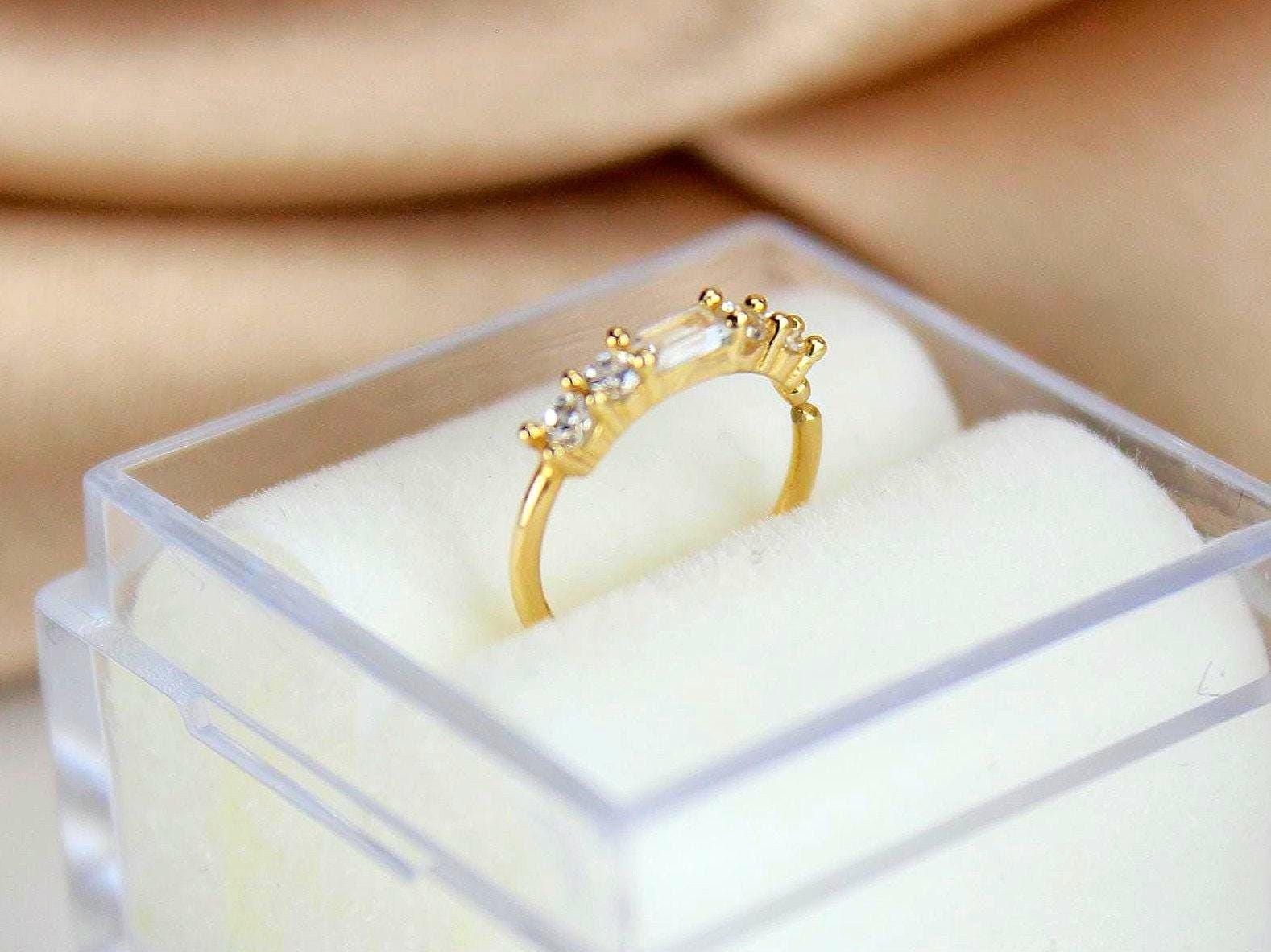 Dainty 14k Gold Baguette CZ Nose Ring: 20G Nose Piercing Jewelry