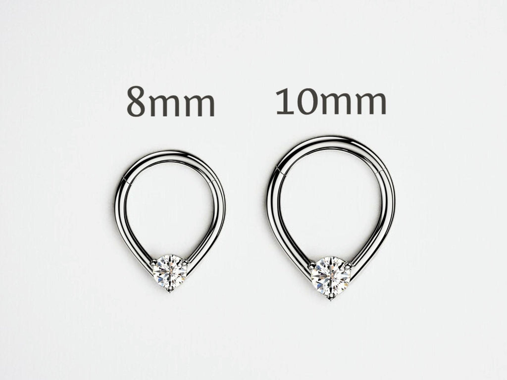 16G Septum Ring, Teardrop Hinged Septum Clicker Hoop Ring, Nose Piercing Ring, Simple V Shape Septum Piercing Jewelry, Nose Piercing Hoop