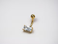 14G Gold Rectangle CZ Gem Belly Ring, Dainty Gem Decor Navel Ring, Emerald Cut Navel Piercing Jewelery