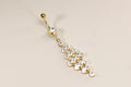 Gold Chandelier Belly Ring, Double Jeweled CZ Gem Long Dangle Belly Button Ring, 14g Gold Navel Ring, Aesthetic Belly Ring