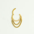 16g Gold Septum Clicker Ring, Dangling Double Chain with Opal Accent Hinged Septum Ring Hoop Piercing, Gold Nose Jewelry, Septum Jewelry