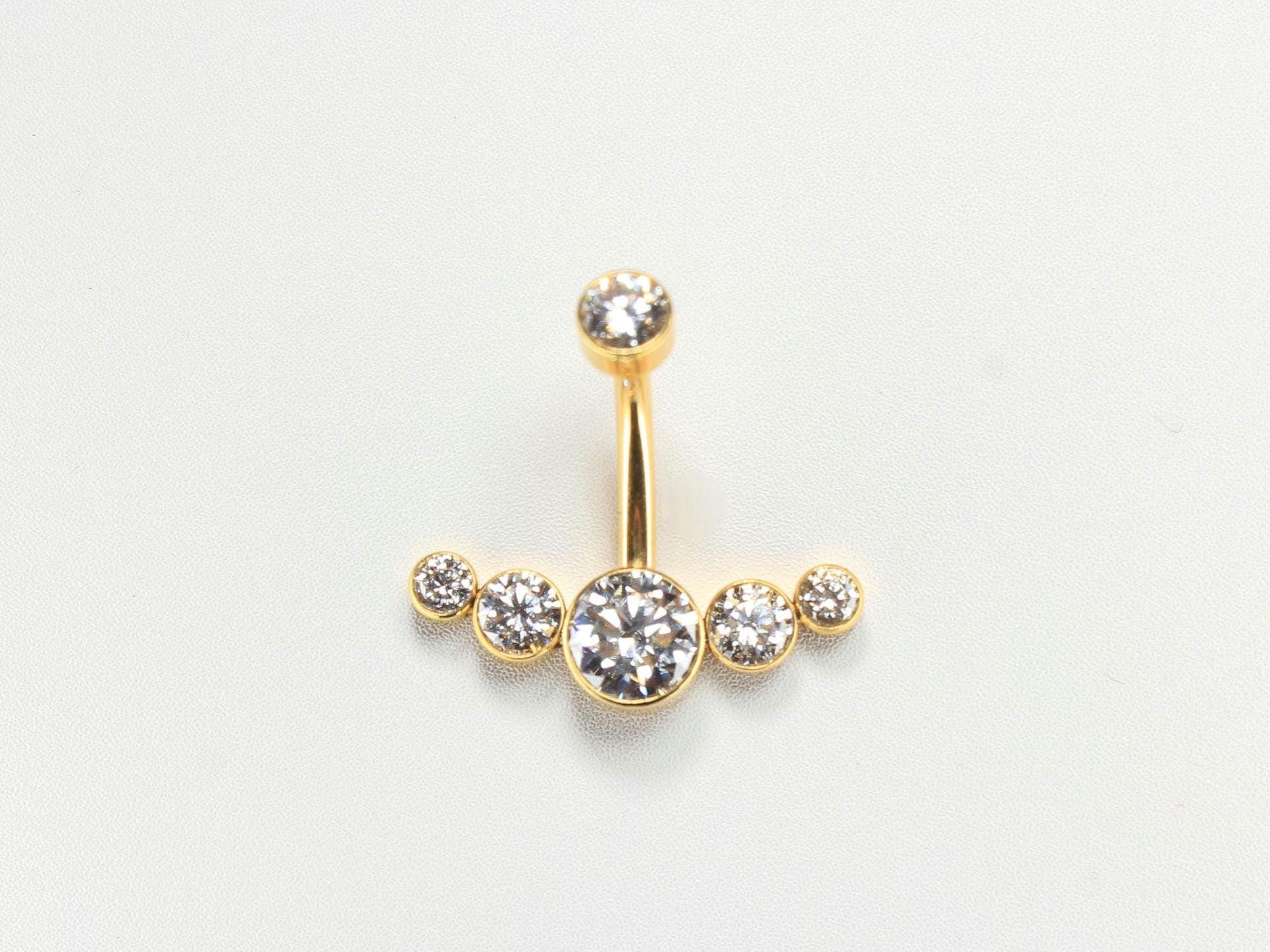 Gold Titanium Belly Ring, CZ Gem, Internally Threaded Navel Piercing