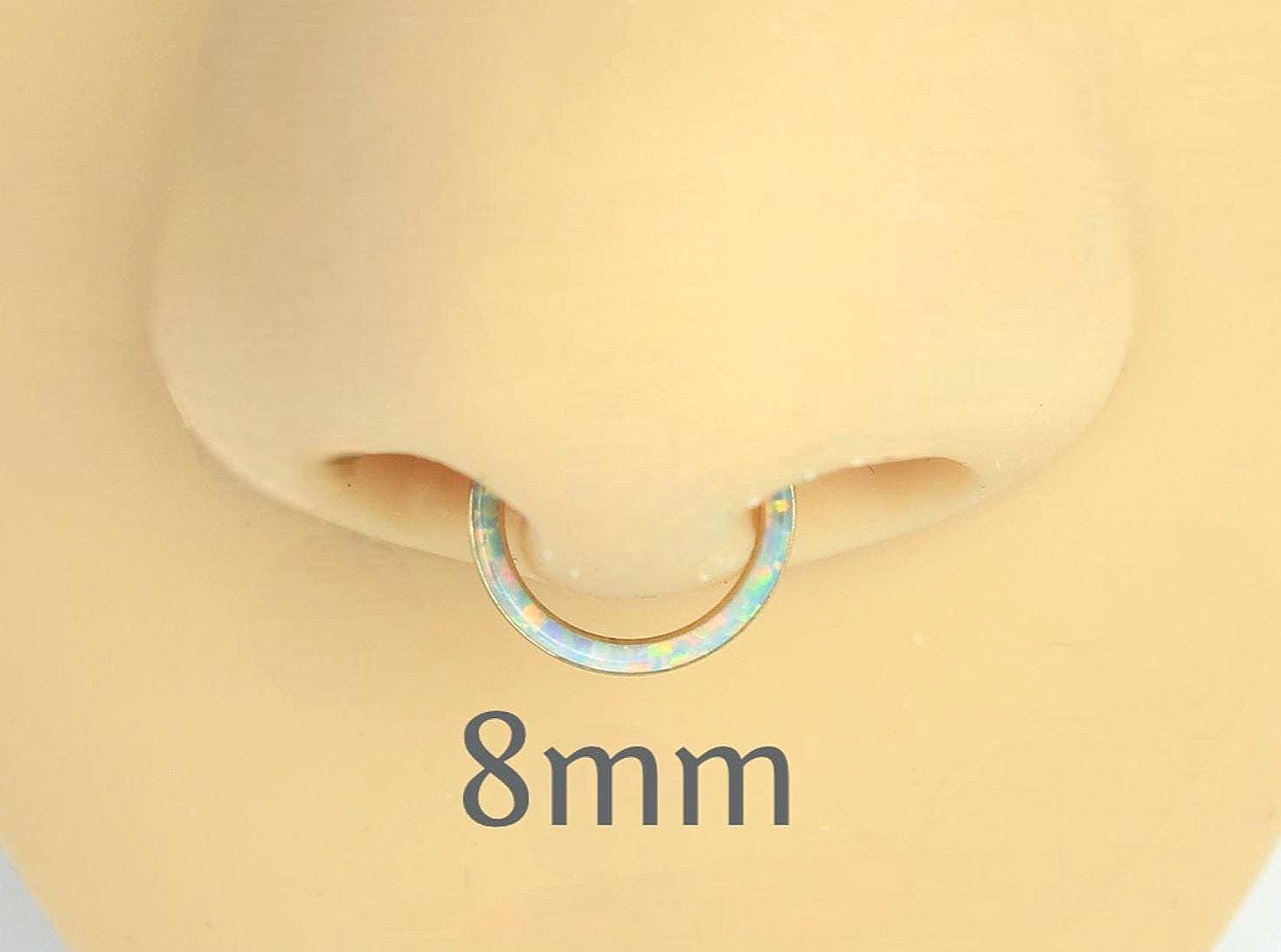 Opal Septum Hoop, 16G Gold Hinged Clear Opal Septum Piercing Jewelry, Unique Body Piercing Jewelry, Segment Hoop Ring