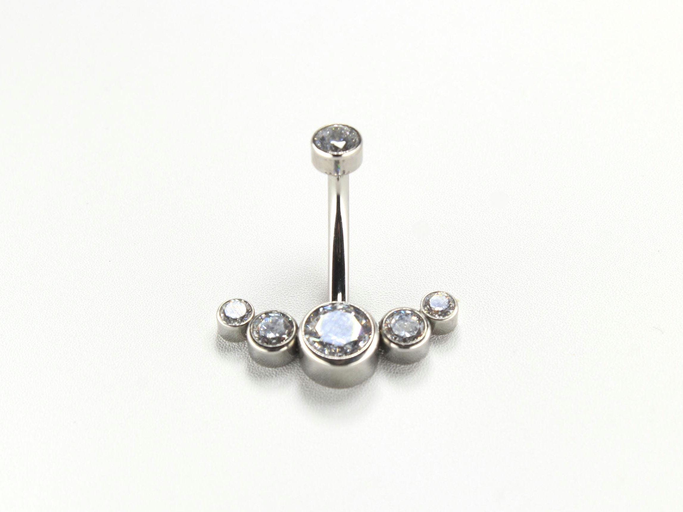 Titanium Belly Button Ring, 14G Internally Threaded Navel Ring, Clear Gem Silver Belly Piercing Jewelry, Implant Grade Body Jewelry