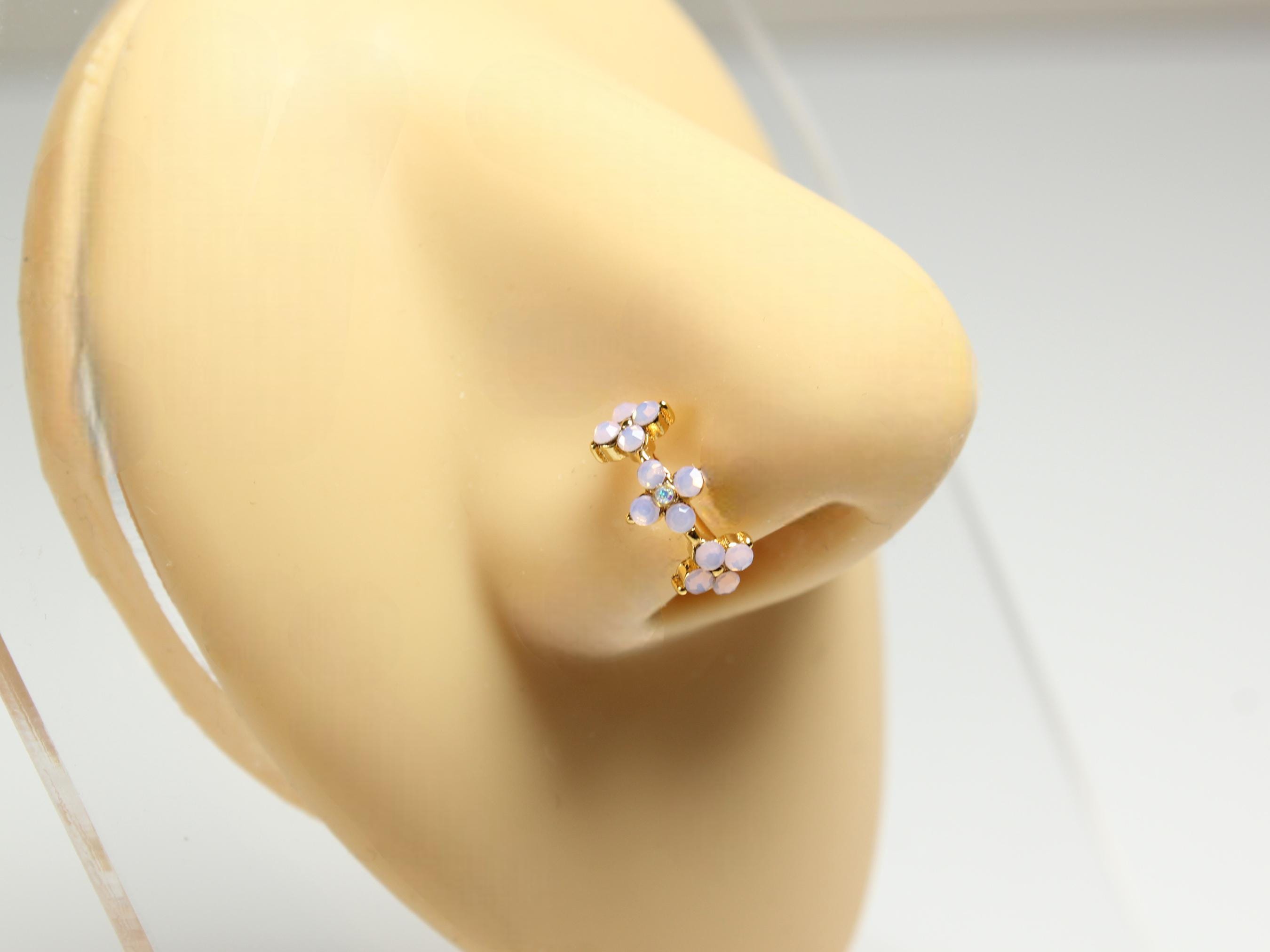 Cute Opal Flower Nose Hoop. 20G Bendable Nose Ring. Floral Decor Snug Nose Fit. Nose Hoop Jewelry.
