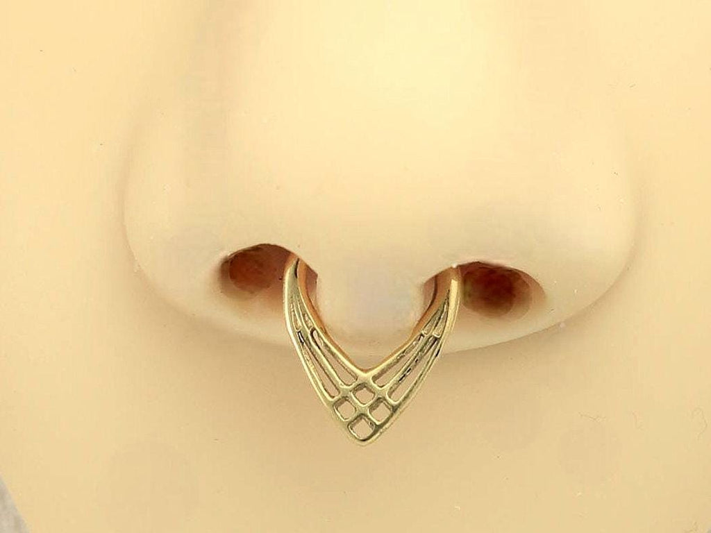 Gold Titanium Septum Ring – 16G Hinged Clicker Hoop