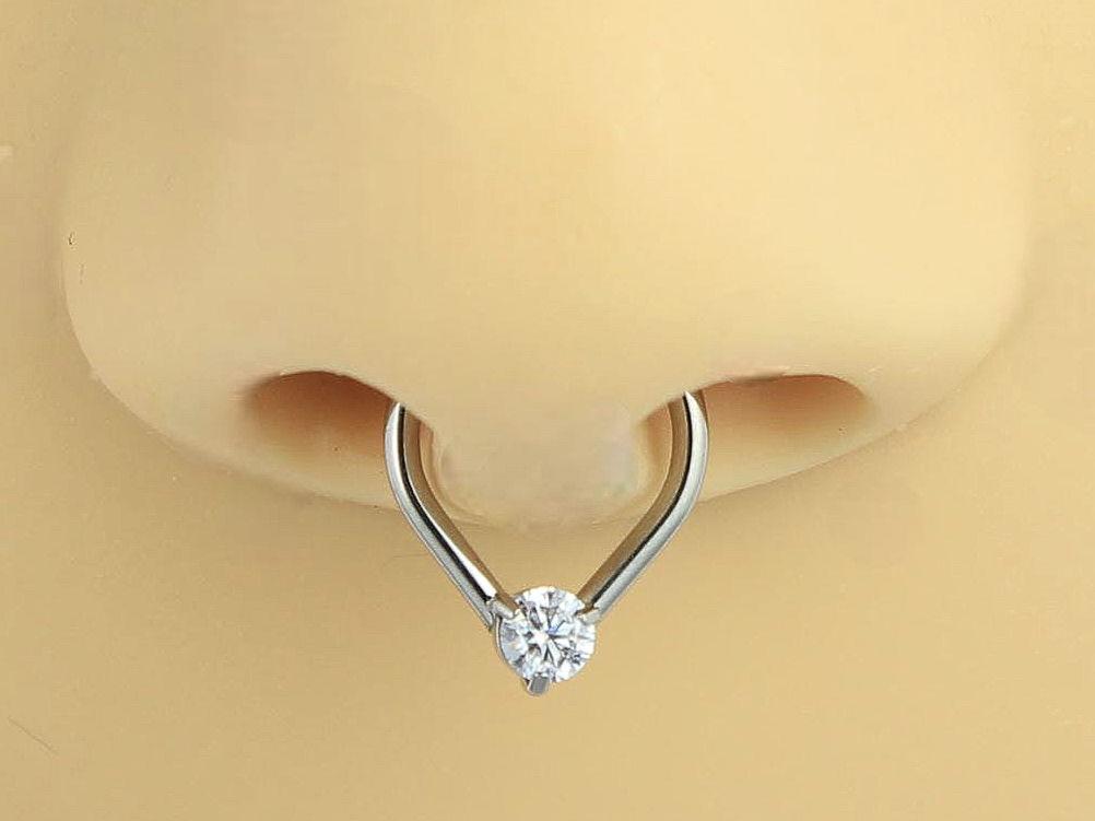 16G Septum Ring, Teardrop Hinged Septum Clicker Hoop Ring, Nose Piercing Ring, Simple V Shape Septum Piercing Jewelry, Nose Piercing Hoop