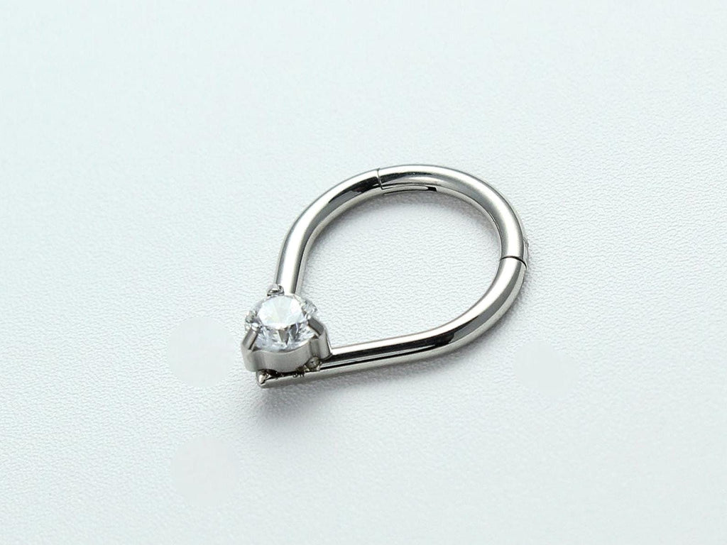 16G Septum Ring, Teardrop Hinged Septum Clicker Hoop Ring, Nose Piercing Ring, Simple V Shape Septum Piercing Jewelry, Nose Piercing Hoop