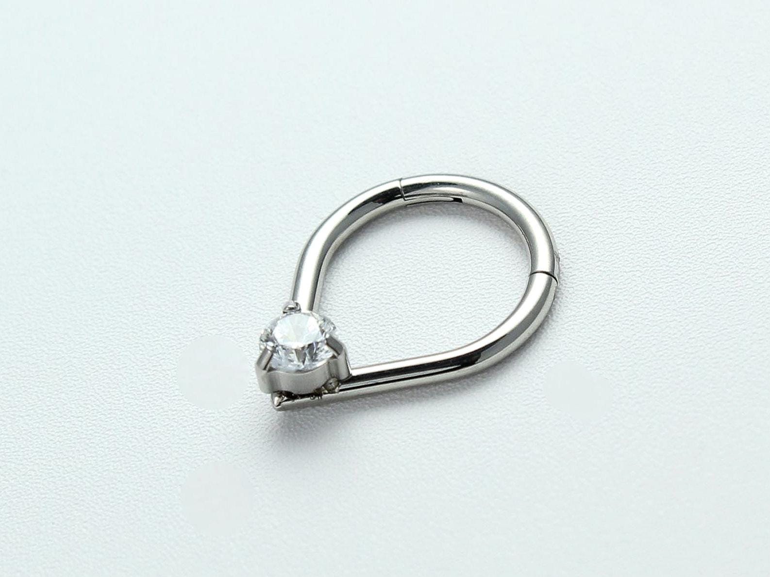 16G Septum Ring, Teardrop Hinged Septum Clicker Hoop Ring, Nose Piercing Ring, Simple V Shape Septum Piercing Jewelry, Nose Piercing Hoop