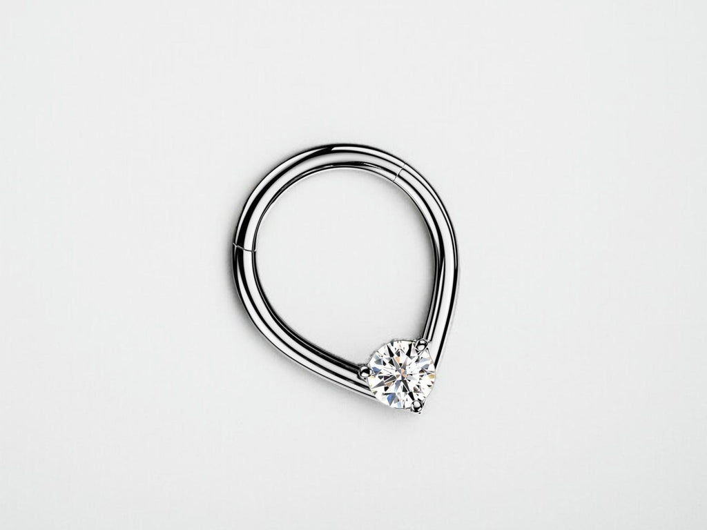 16G Septum Ring, Teardrop Hinged Septum Clicker Hoop Ring, Nose Piercing Ring, Simple V Shape Septum Piercing Jewelry, Nose Piercing Hoop