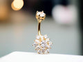 14G Floral Belly Button Ring, Gold Sparkle Gem Flowel Belly Piercing Ring