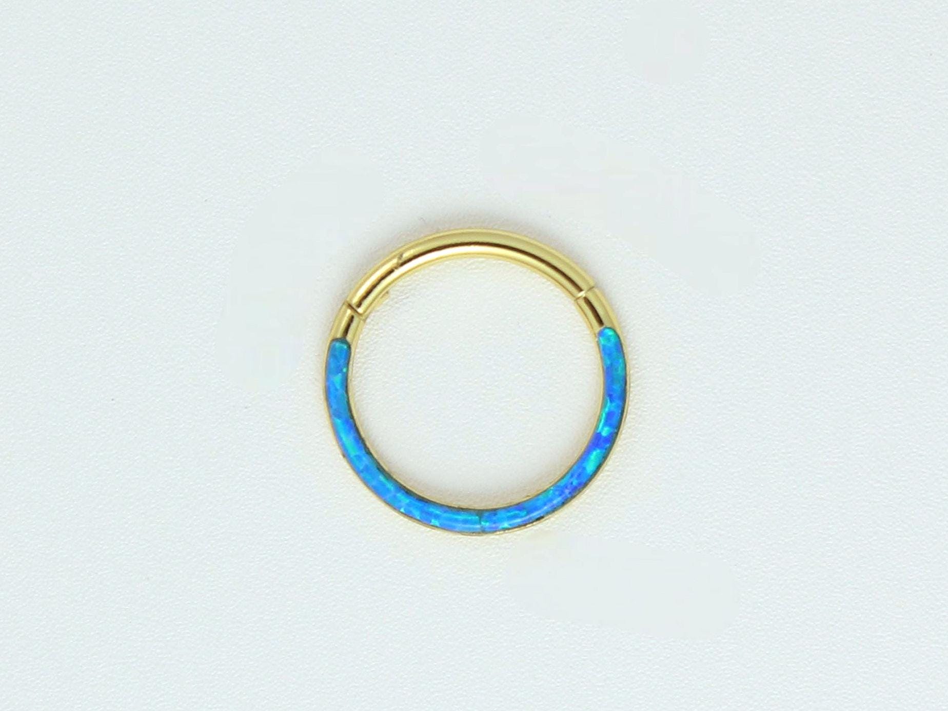 Blue Opal Septum Ring, 16G Dainty Hinged Blue Opal Septum Piercing Hoop, Nose Piercing Body Jewelry, 8mm, 10mm Septum Hoop Piercing