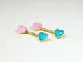 Heart Nipple Barbell, Multicolor Dainty Enamel Heart with Gold Accent Nipple Piercing Jewelry, 14G Heart Nipple Ring Jewelry