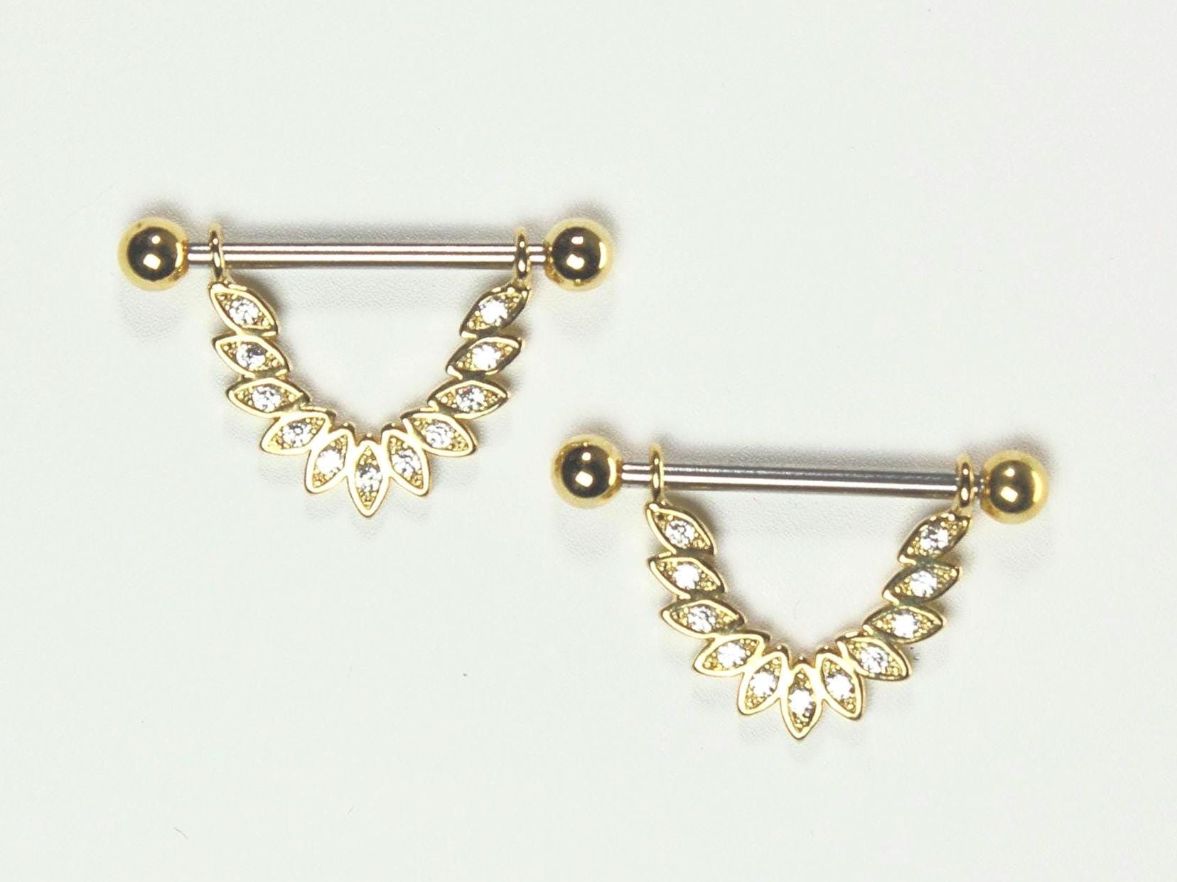 Floral Nipple Ring, Marquise Decor Dangle Nipple Barbell Ring, 14g Nipple Piercing Jewelry, Flower Nipple Ring, Nipple Shield