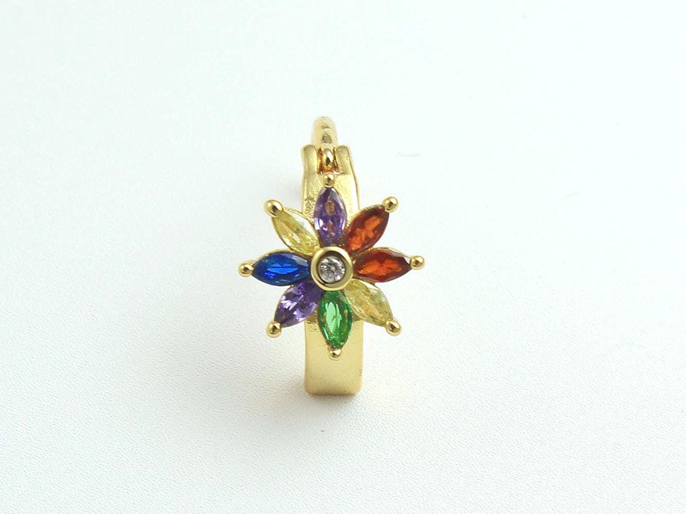 Floral Belly Clicker, Non Dangle Multicolor Navel Ring, Dainty Hinged Belly Button Piercing Jewelry, Navel Jewelry
