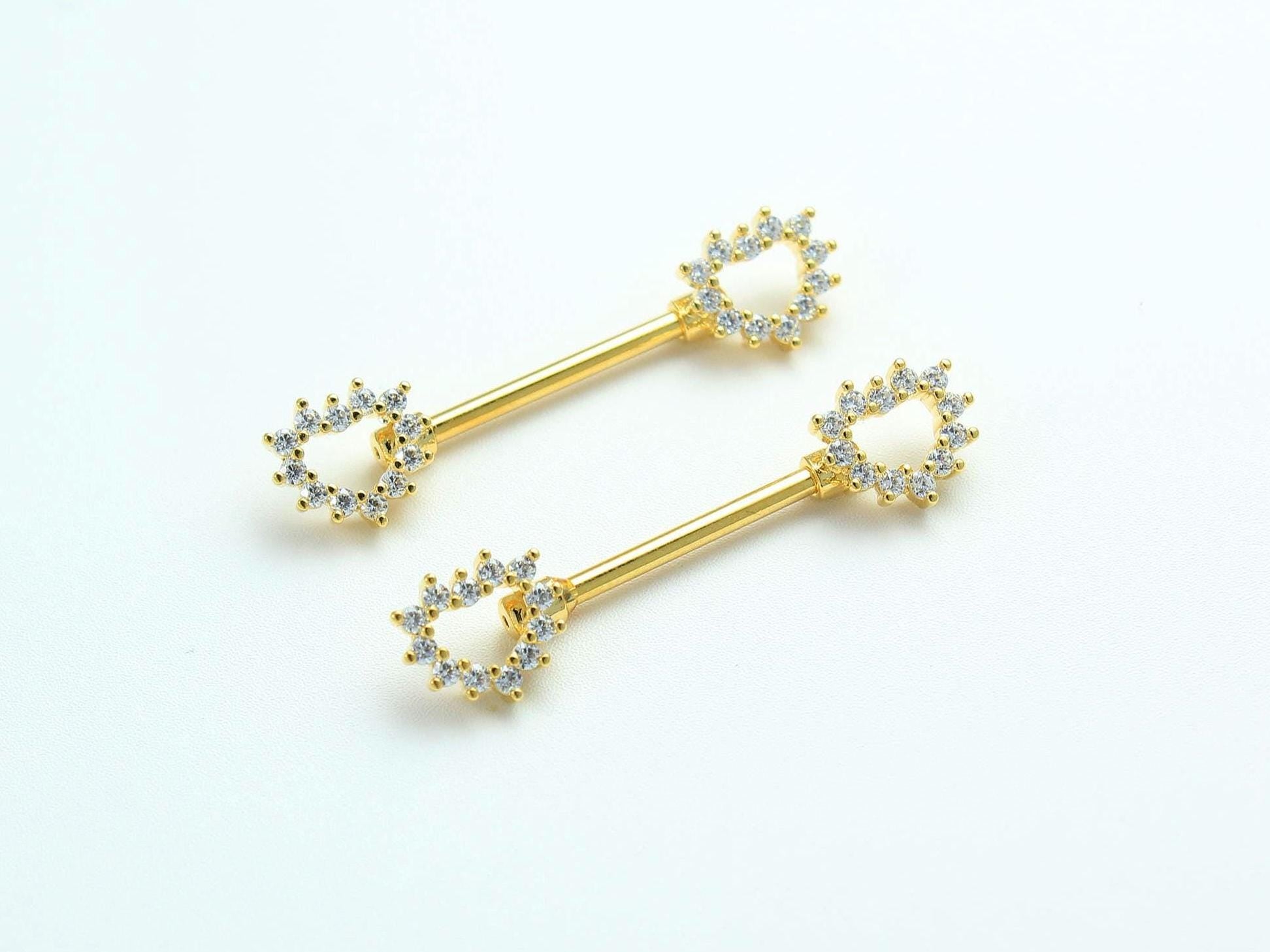 Gold Heart Nipple Barbell, 14G Dainty Hollow Heart Nipple Ring Piercing, Pair of 2 Heart Nipple Body Jewelry, Gold Jewelry, Nipple Jewelry