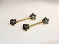14G Rose Nipple Barbell, Black Rose End Nipple Ring Piercing, Pair of Flower Nipple Sheild Jewelry, Minimalist Body Piercing Jewelry