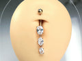 Beautiful Triple Oval Cz Gem Dangling Belly Ring, 14g Rose Gold Dangling Belly Piercing Ring, Navel Piercing Jewelry