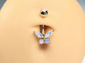 Butterfly Belly Ring, 14g Opal Decor Gold Belly Button Piercing Ring, Pink Opalite Navel Jewelry, Navel Piercing Ring