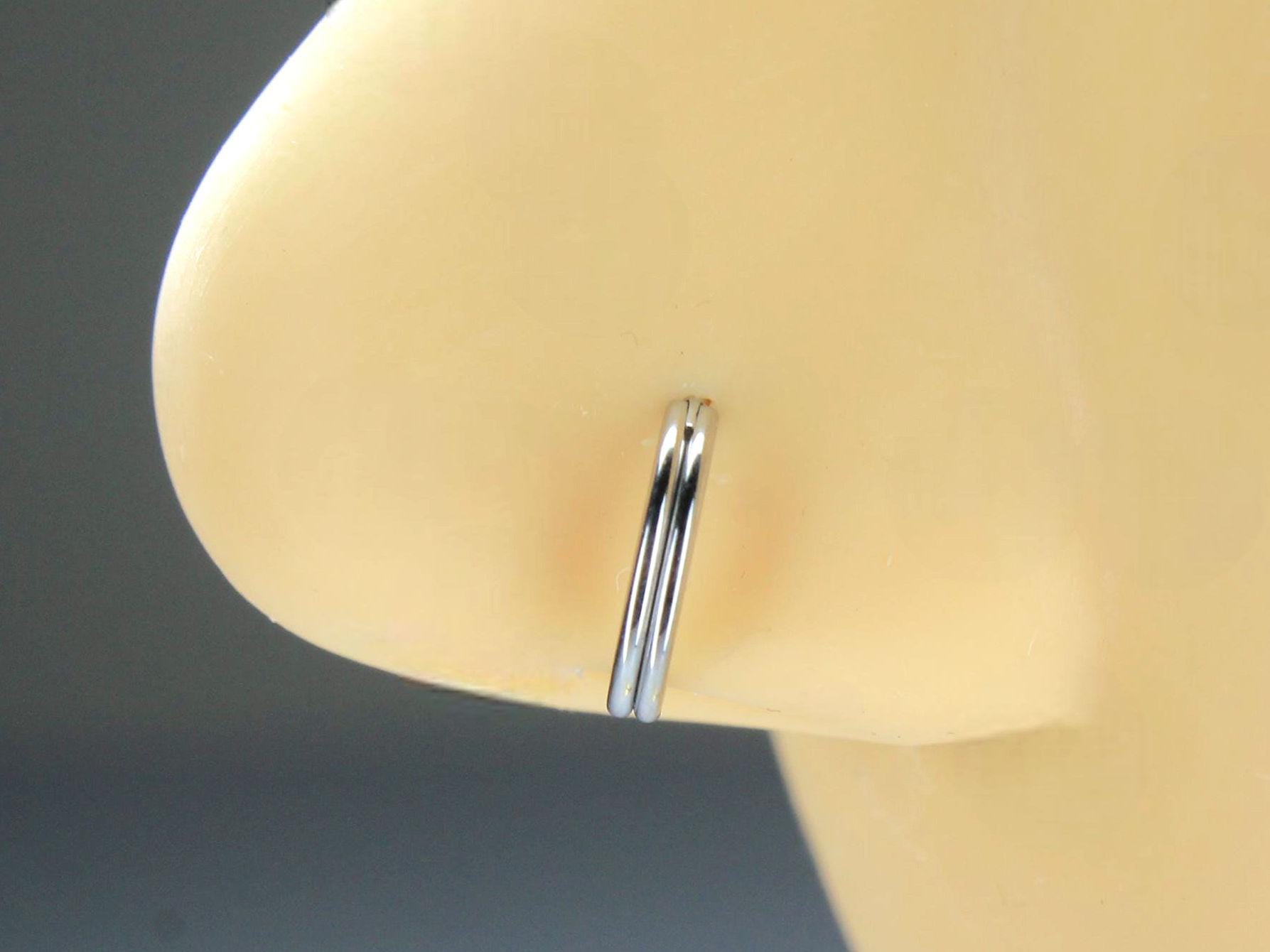 20g Double Line Nose Clicker Ring, Minimal Thin Silver Hinged Two Row Nose Piercing Hoop Ring, Simple Cartilage Piercing Jewelry