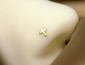 14K Gold Cross Nose Stud Ball End, 20g Solid Gold Nose Piercing. Dainty Nose Pin Jewelry