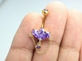 Purple Amethyst Belly Ring, 14g Gold Navel Piercing Ring, Aesthetic Body Jewelry