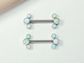 Opal Titanium Nipple Barbell, 14G White Opal Nipple Ring Piercing, Opal Body Jewelry, Titanium Nipple Jewelry