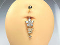 Gold Floral Belly Button Ring, 14G Dainty Butterfly Dangling Sparkling Gem Navel Piercing Jewelry, Belly Ring, Curved Navel Bar