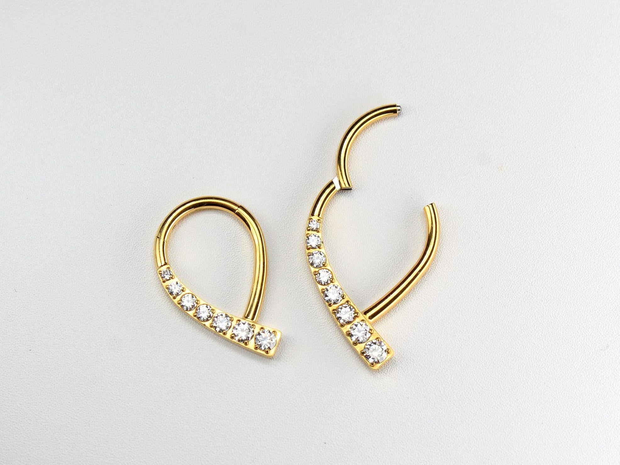 Titanium Gold Septum Ring, 16g Curved Cz Gem Nose Septum Ring, Hypoallergenic Body Jewelry