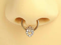 16G Rose Gold Multicolor Gem Heart Septum Ring Hoop, Sparkly Gem Heart Crown Style 8mm Surgical Steel Segment Ring