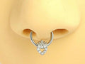 16g Silver Heart Septum Hoop Ring, Sparkly Clear Gem Heart Crown Style 8mm Septum Piercing Ring, Septum Clicker Jewelry