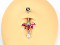 Pink Floral Belly Button Ring with Dangling Opal Gem. 14g Cute Pink Flower Petal Marquise Belly Ring, Navel Piercing Jewelry