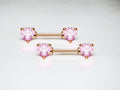 14G Rose Gold Pink Heart Nipple Barbell, Pair of Simple Pink Stone Sparkly Gem Nipple Piercing, Nipple Rings, Custom Body Jewelry
