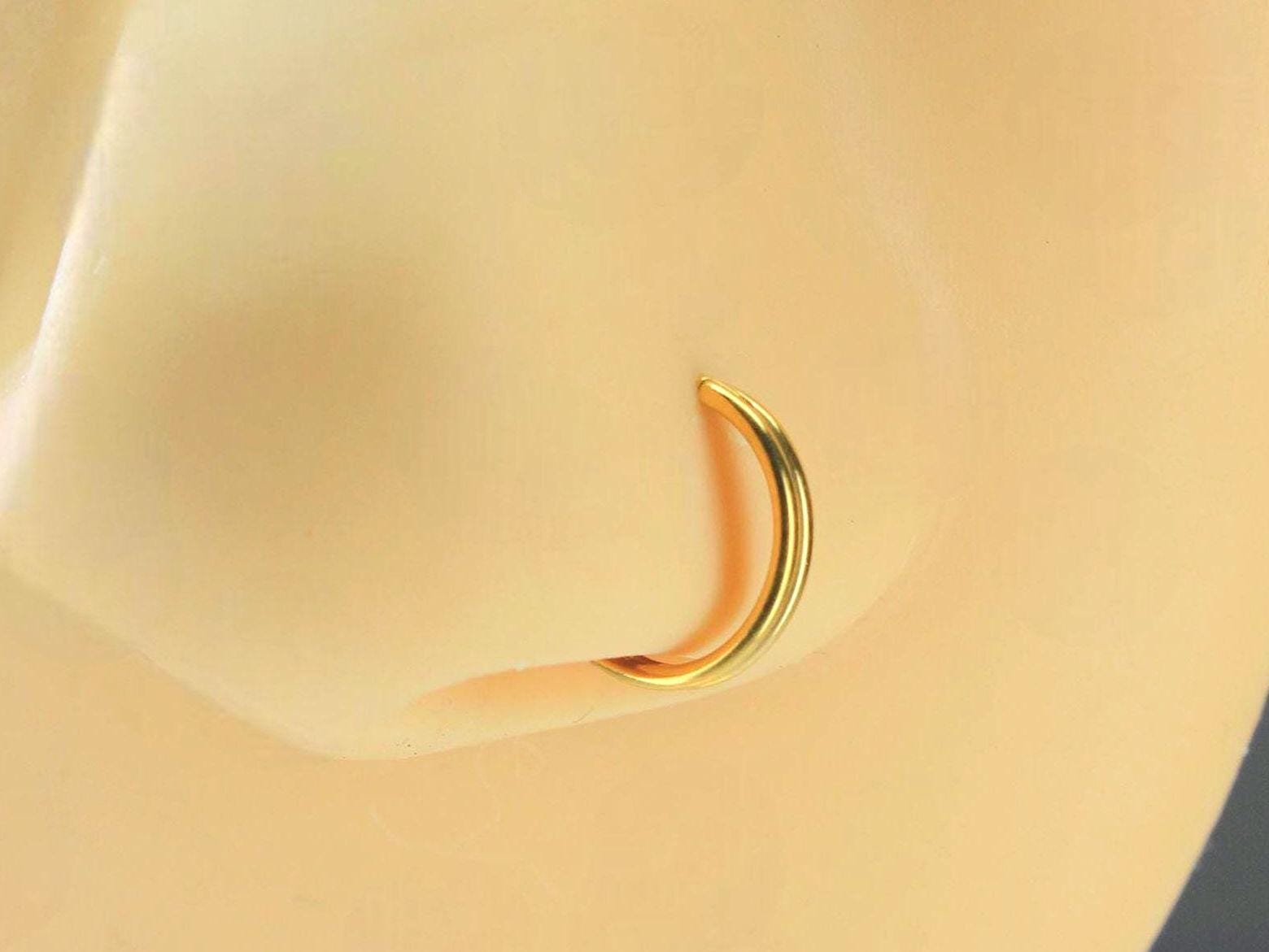 20g Double Line Nose Clicker Ring, Minimal Thin Gold Hinged Nose Piercing Hoop Ring, Simple Cartilage Piercing Jewelry