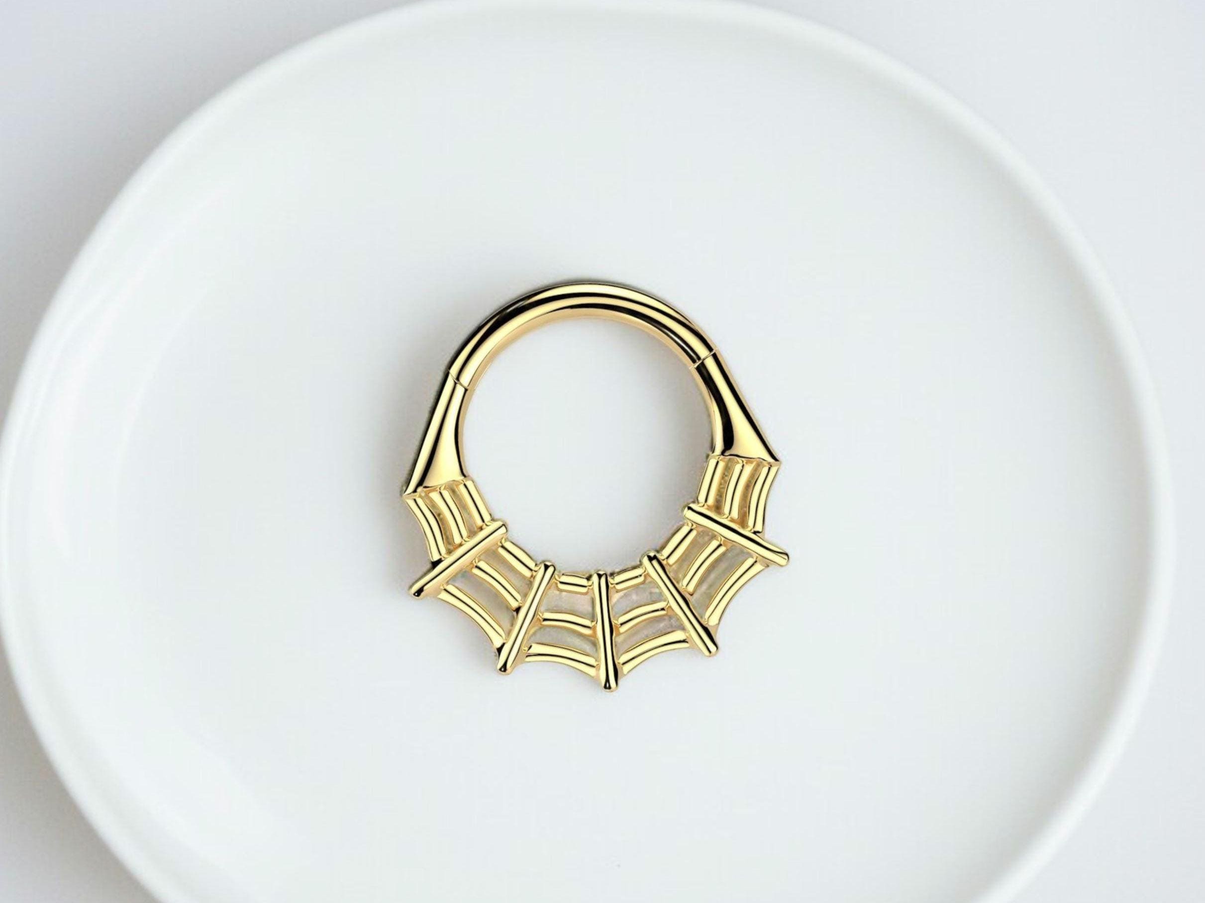 16G Spider Web Septum Clicker, Gold Septum Hoop Halloween Jewelry, Spider Clicker Ring