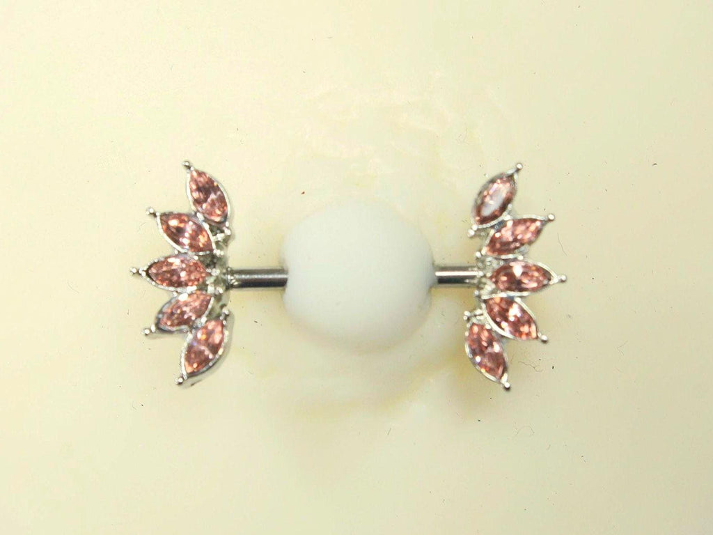 14G Pink Nipple Barbell, Floral Petal Marquise Gem Nipple Ring, Pair of Crystal Pink Nipple Piercing Sheild, Body Jewelry