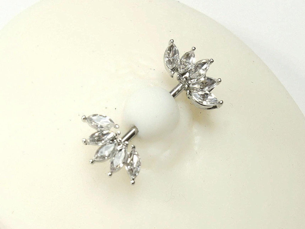 14G Silver Nipple Ring with Sparkling Marquise Crystal End, Elegant Floral Nipple Piercing Jewelry