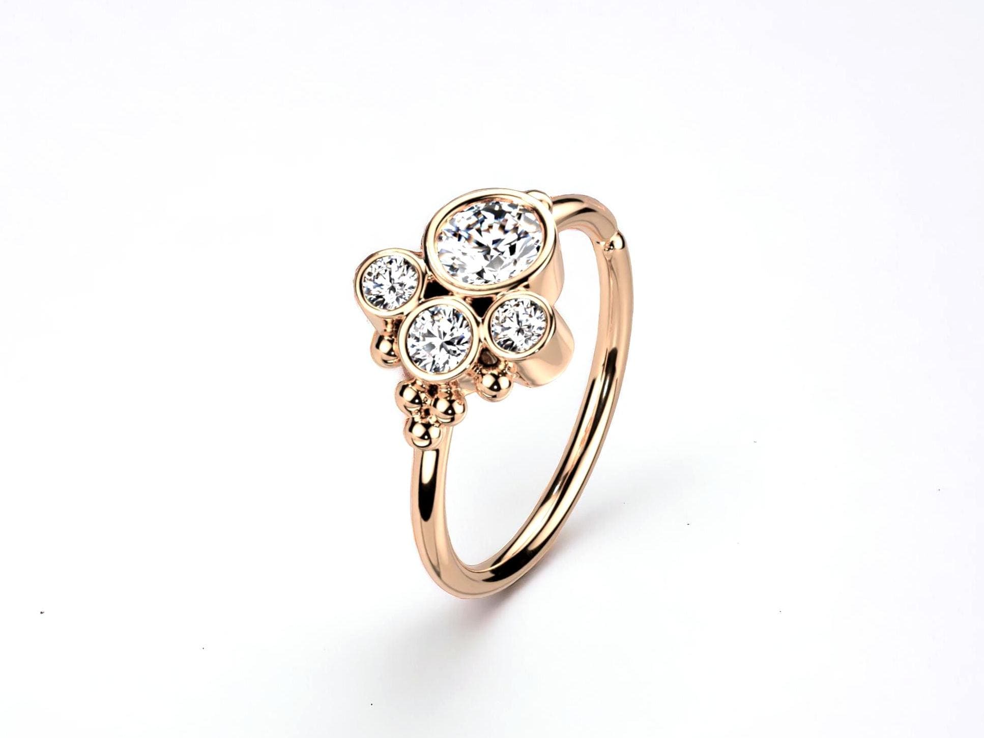 Rose Gold Nose Piercing Hoop Ring, Rose Gold Hoop with Diamond Thin Snug Fit 20g Nose Piercing Hoop Ring Jewelry