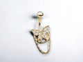 Gold Butterfly Belly Button Ring, 14G Butterfly Dangling Chain Gem Belly Button Ring Piercing, Navel Ring Body Piercing Jewelry