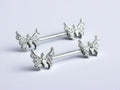 14G Silver Butterfly Nipple Barbell Jewelry, Sparkly CZ Gem Decor, Set of 2 Nipple Piercing Barbells, Personalized Nipple Ring Jewelry