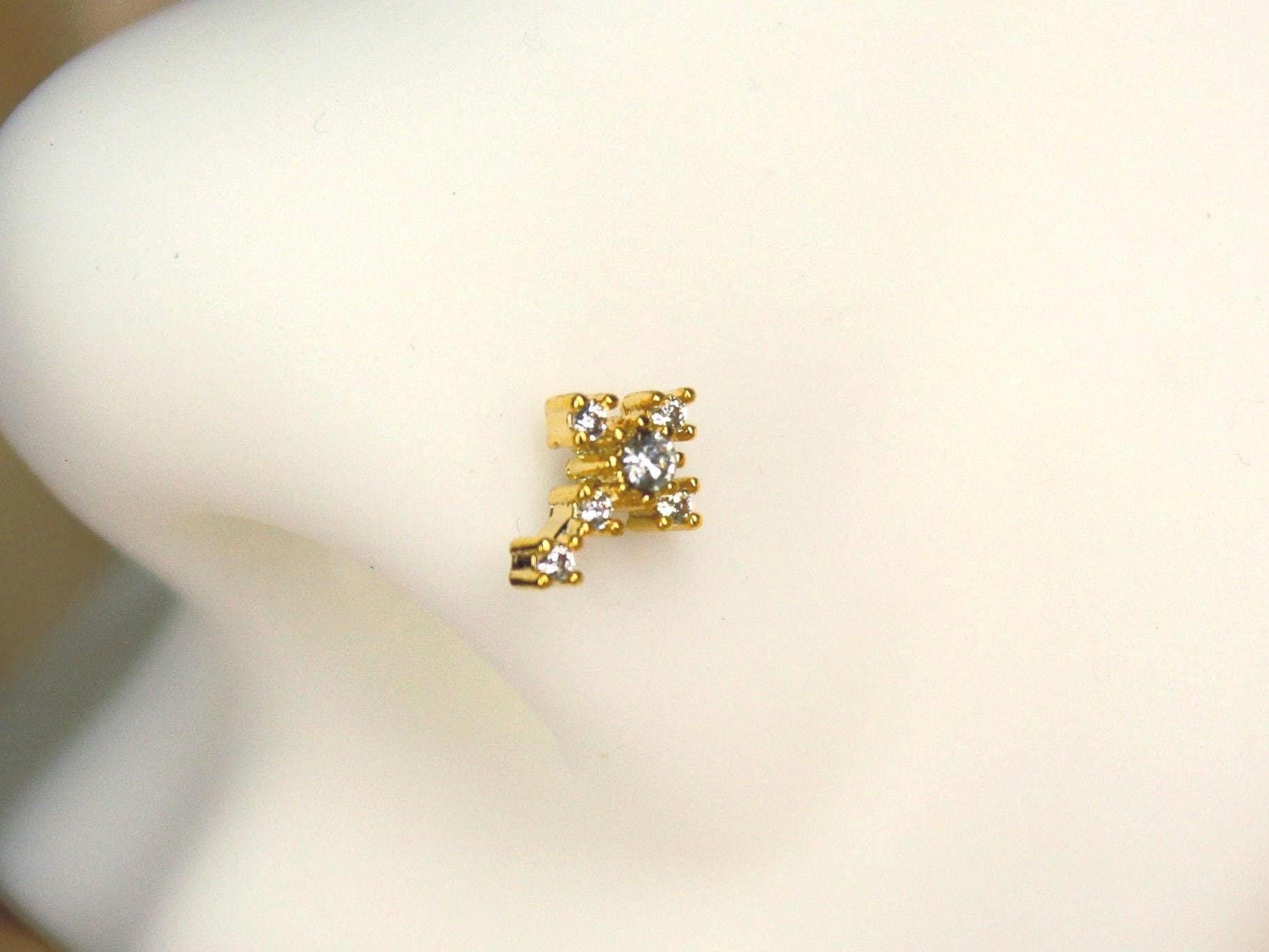 Gold Cross Nose Piercing Stud with Ball, Sparkle Gem Clear Gold Cross Nose Ring Stud, Simple Style Nose Piercing Jewelry