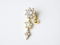 14G Floral Reverse Belly Ring, CZ Flower Reverse Top Down Navel Piercing Jewelry, Dangle Belly Button Ring