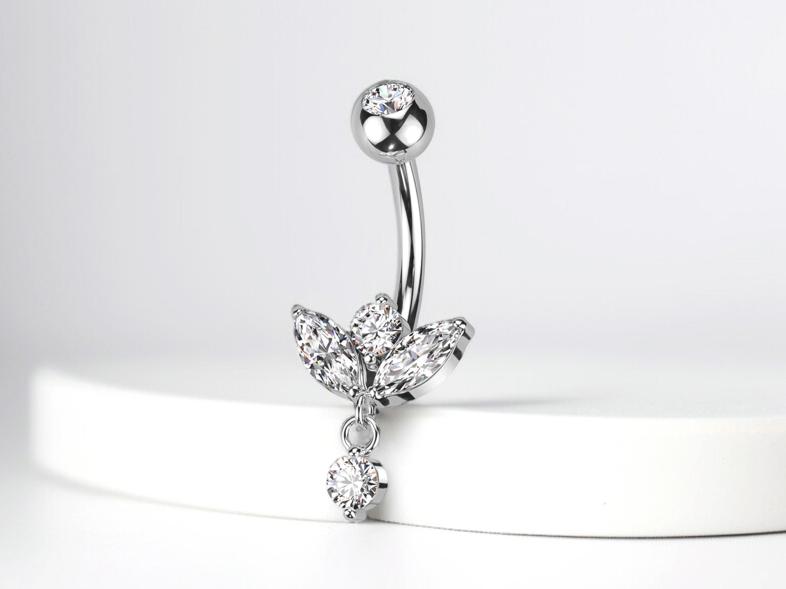 14G Silver Marquise Dangle Belly Ring