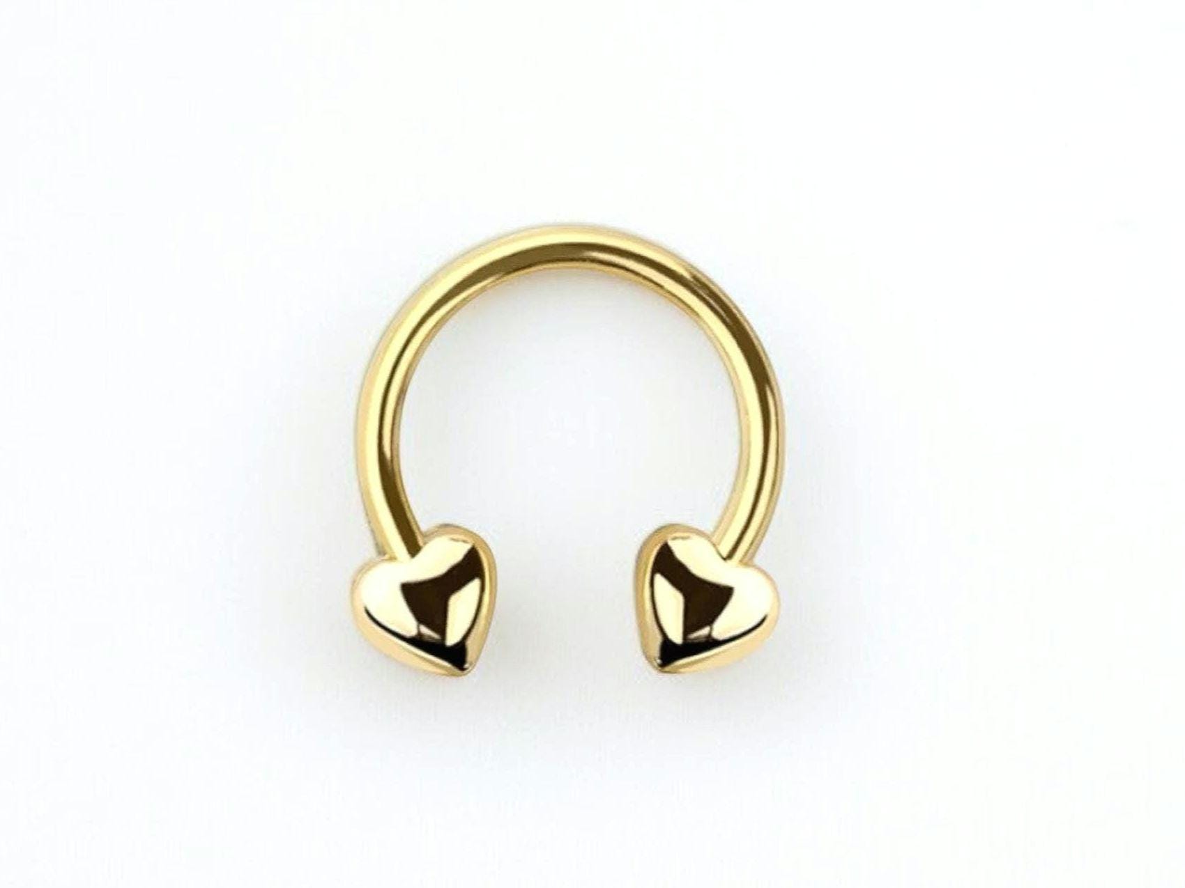 16G Gold Heart Horseshoe Septum Ring, Heart Shape Septum Piercing, Horseshoe Septum Jewelry