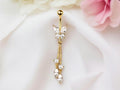 Gold Butterfly Dangle Belly Ring, 14g Dainty Belly Button Piercing, Cute Dangle Chain Navel Jewelry