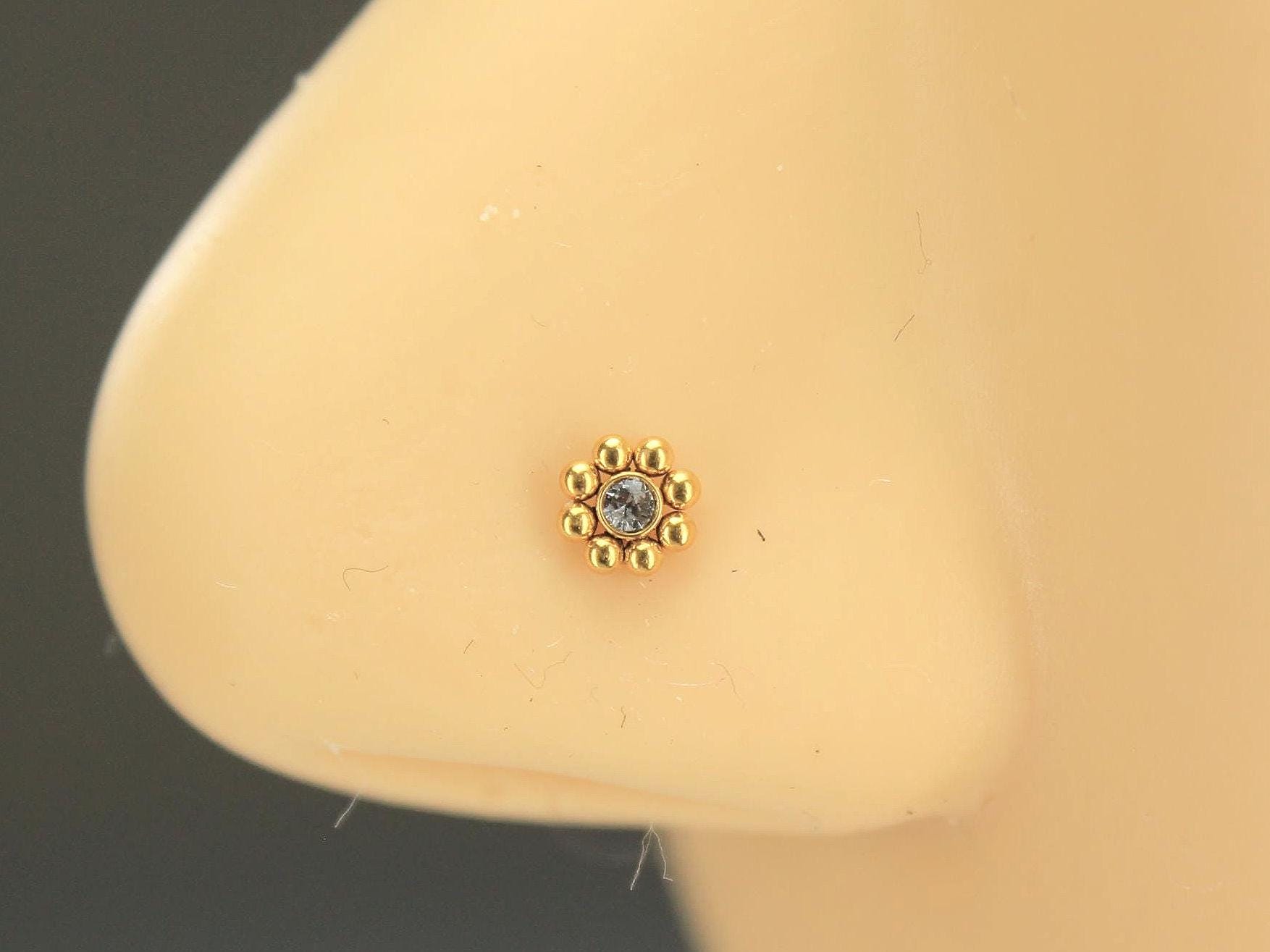 Dainty Daisy Floral Nose Stud – 20G L-Shape Beaded Nose Ring
