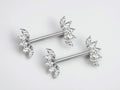 14G Silver Nipple Ring with Sparkling Marquise Crystal End, Elegant Floral Nipple Piercing Jewelry