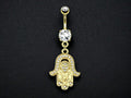 Gold Hamsa Charm Belly Ring, 14G Dangling Belly Button Piercing, Navel Ring Jewelry