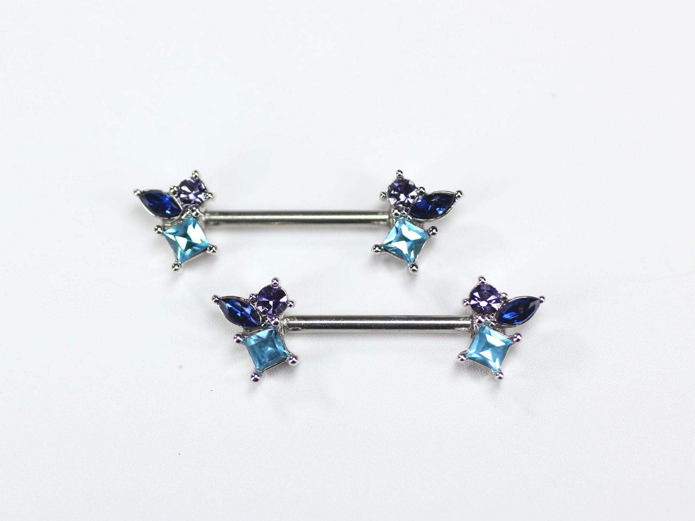 Colorful Gem Nipple Piercing Ring,  14g Sparkly Silver Nipple Barbell, Simple Multicolor CZ Nipple Piercing Jewelry, Custom Body Jewelry